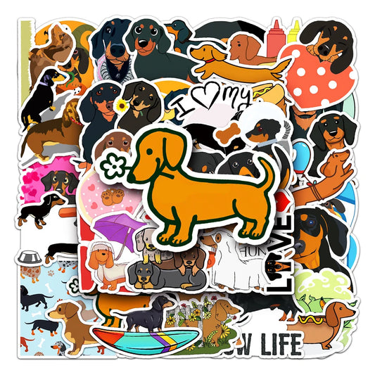 50 PCS Cute Dachshund Cartoon Pet Stickers Children Toy Luggage Laptop iPad Skateboard DIY Decoration Stickers