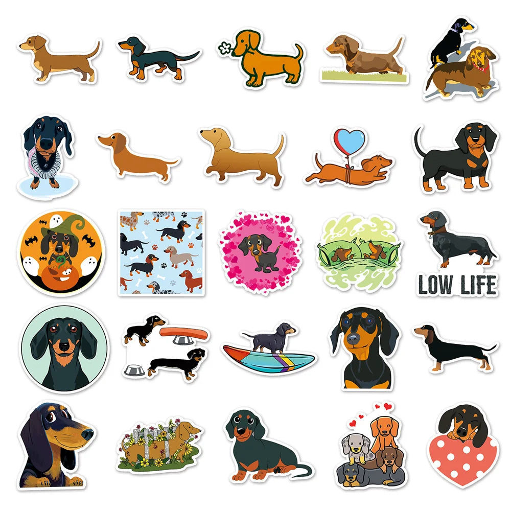50 PCS Cute Dachshund Cartoon Pet Stickers Children Toy Luggage Laptop iPad Skateboard DIY Decoration Stickers