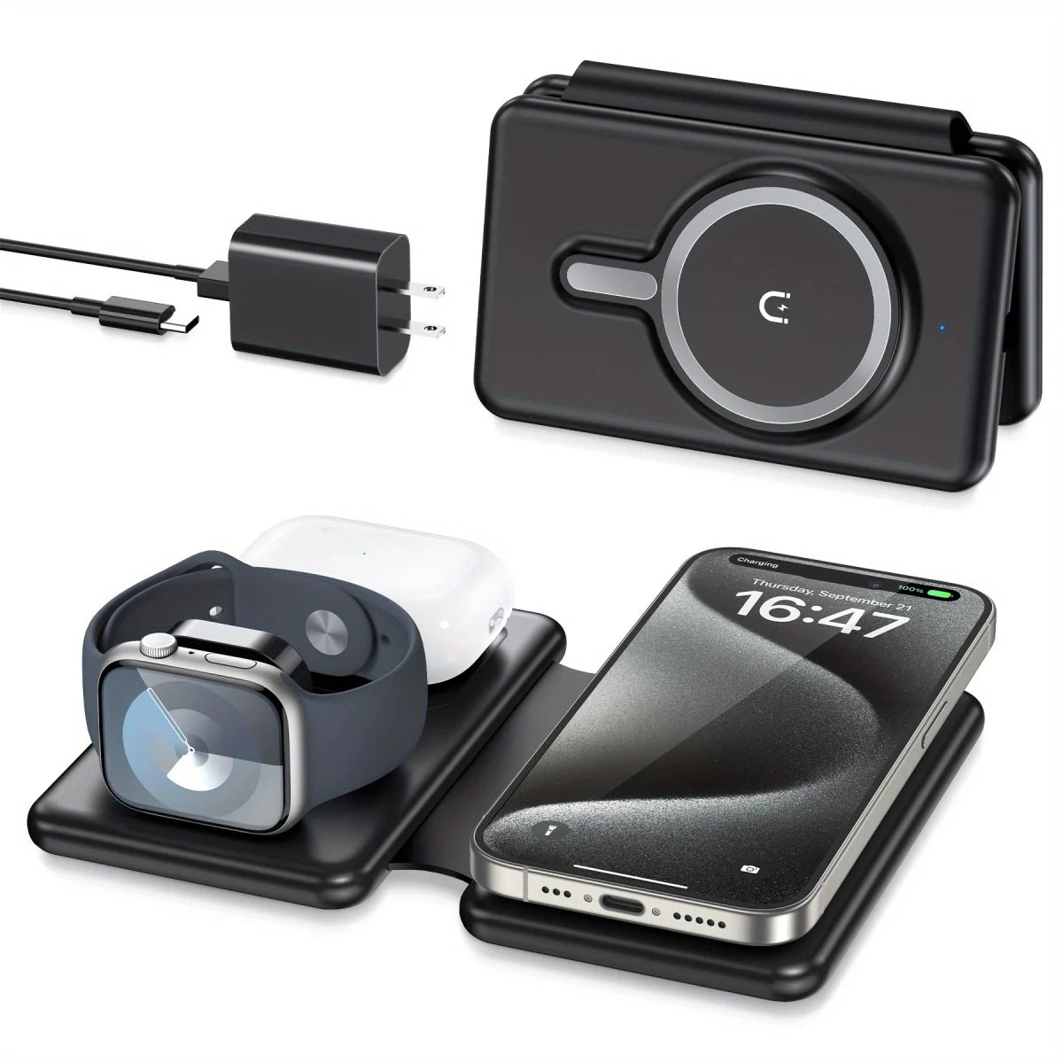 I Phone Wireless Charger - 3 - in - 1 Travel Charging Station for Multiple Devices, Portable Foldable Magnetic Charging Pad - Buy That Thang