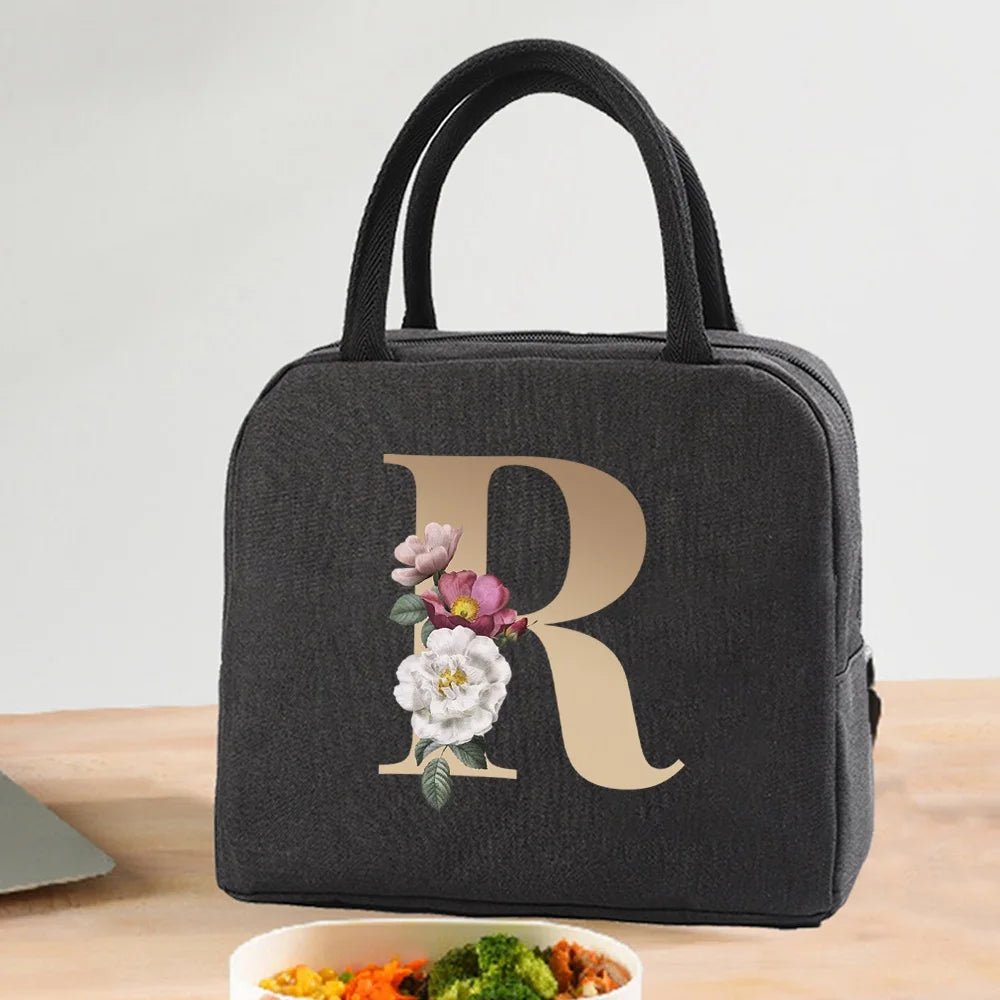 Lunch Bag Cooler Tote Portable Insulated Thermal Canvas Bag Food Picnic Unisex Travel Lunchbox Organizer Bags Gold Letter Print - Buy That Thang