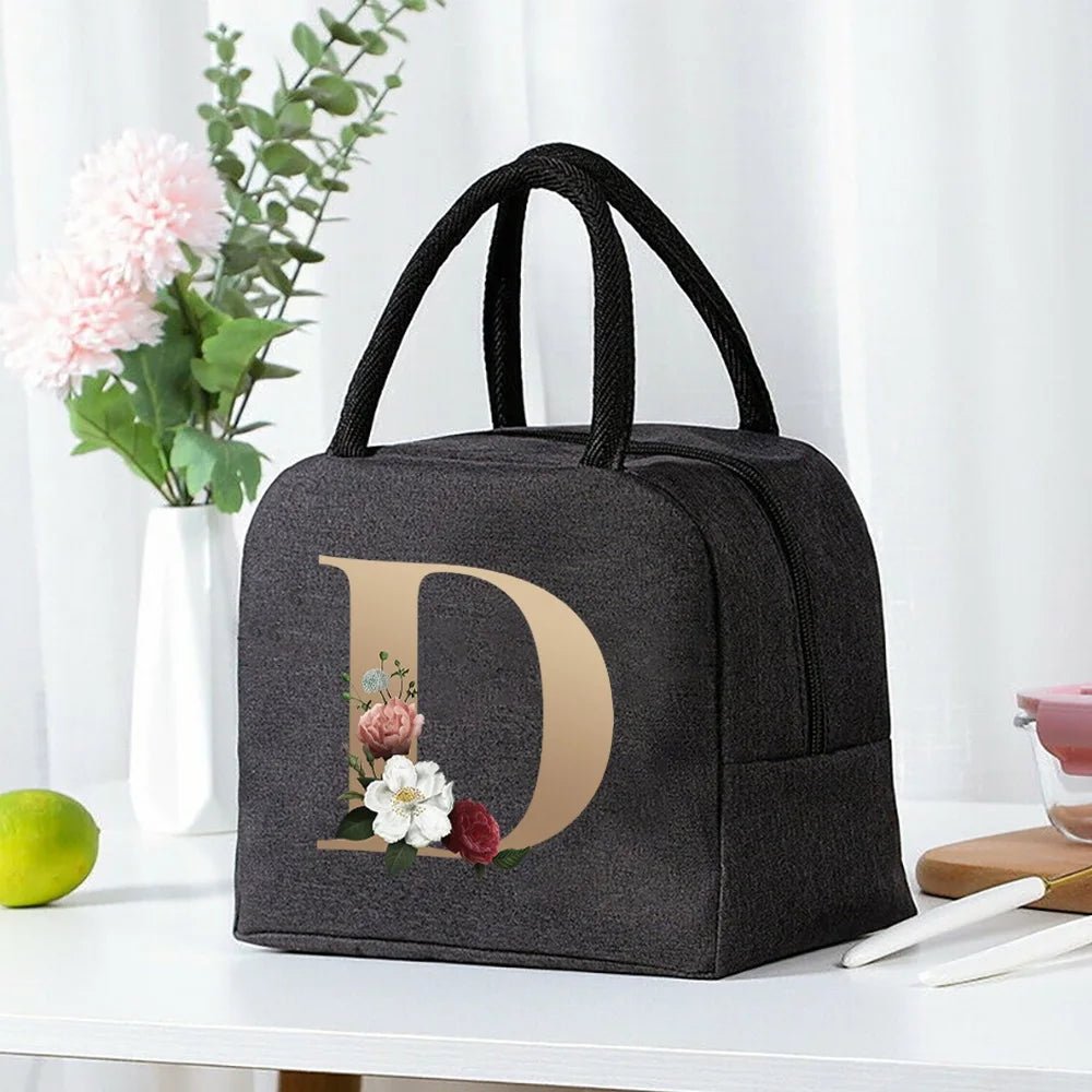 Lunch Bag Cooler Tote Portable Insulated Thermal Canvas Bag Food Picnic Unisex Travel Lunchbox Organizer Bags Gold Letter Print - Buy That Thang