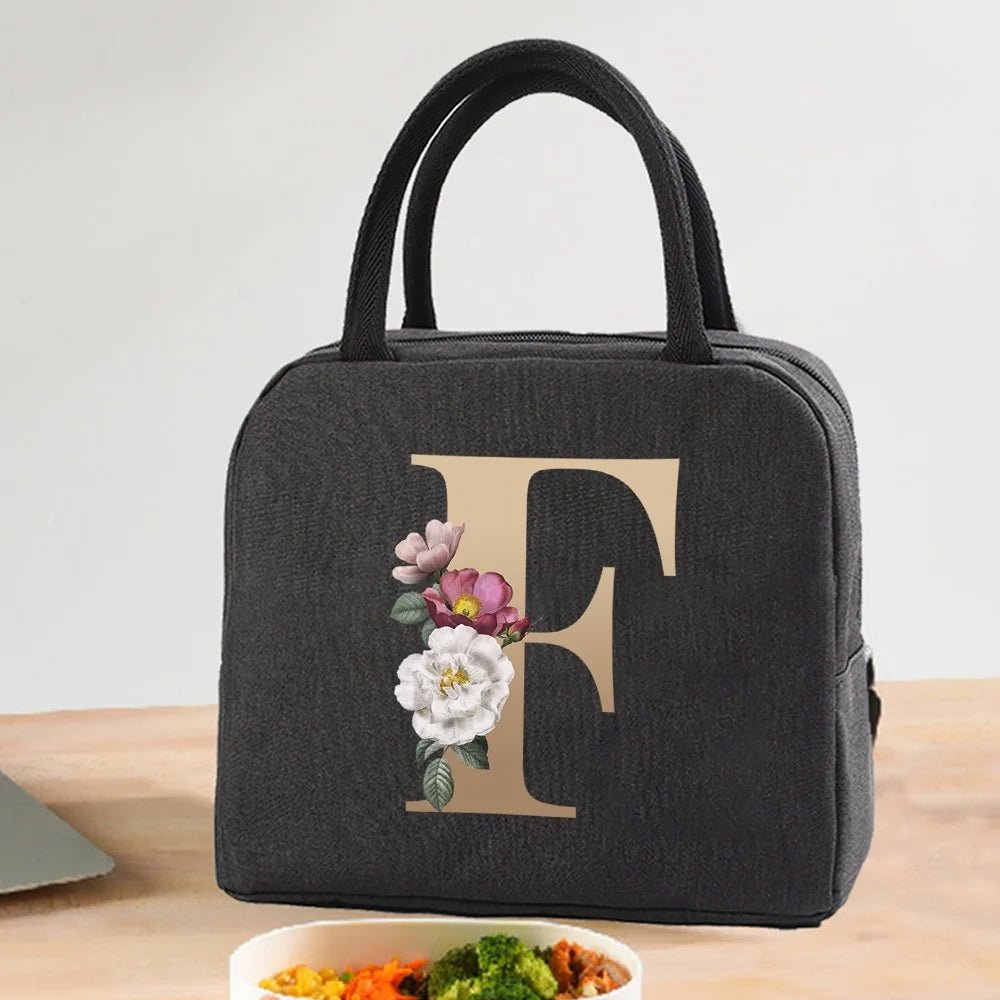 Lunch Bag Cooler Tote Portable Insulated Thermal Canvas Bag Food Picnic Unisex Travel Lunchbox Organizer Bags Gold Letter Print - Buy That Thang