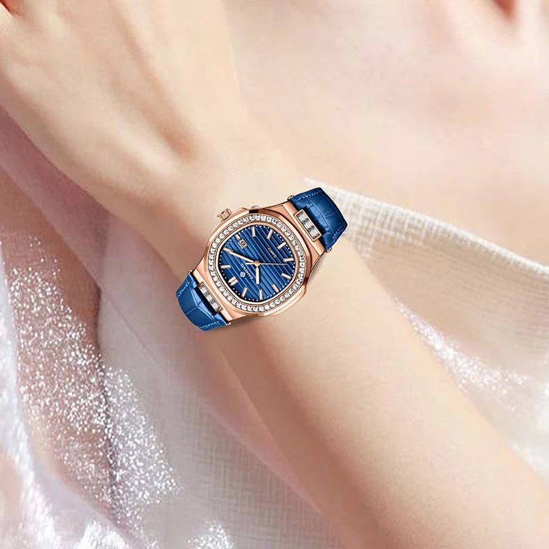 LIGE BANGWEI Women Watch Fashion Blue Leather Waterproof Luminous Watches For Women Simple Elegant Square Quartz Chronograph - Buy That Thang