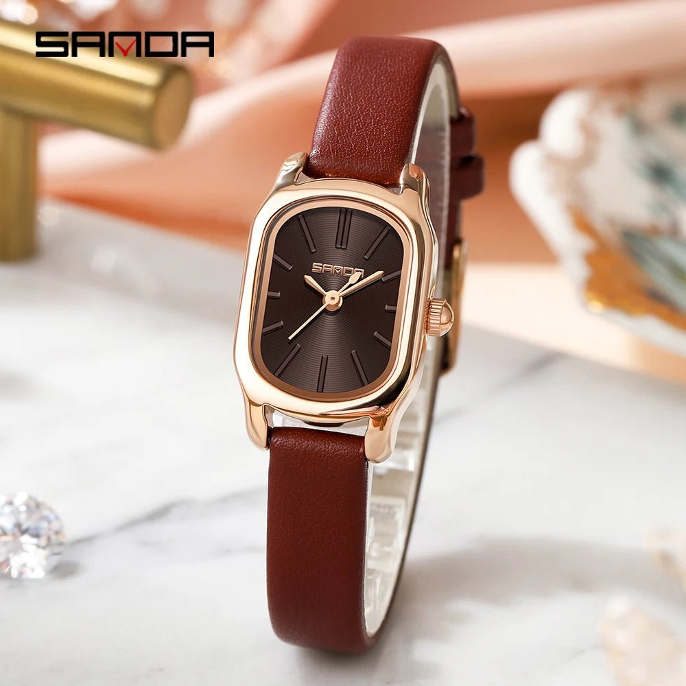 SANDA 1104 Case Womens Watches Maroon Leather Strap Waterproof Genuine Watch New Womens Quartz Watch Casual Fashion Rose Gold - Buy That Thang