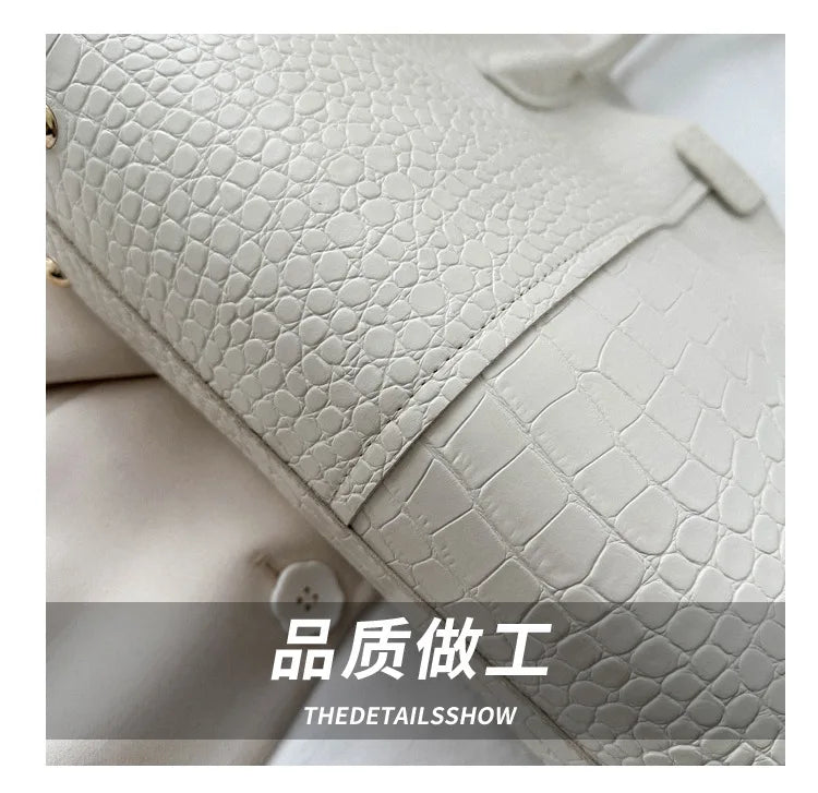 Fashion Crocodile Pattern Large Tote Bag Solid Color Women Shoulder Bags Luxury Pu Leather Lady Handbags Big Shopper Purses 2024 - Buy That Thang
