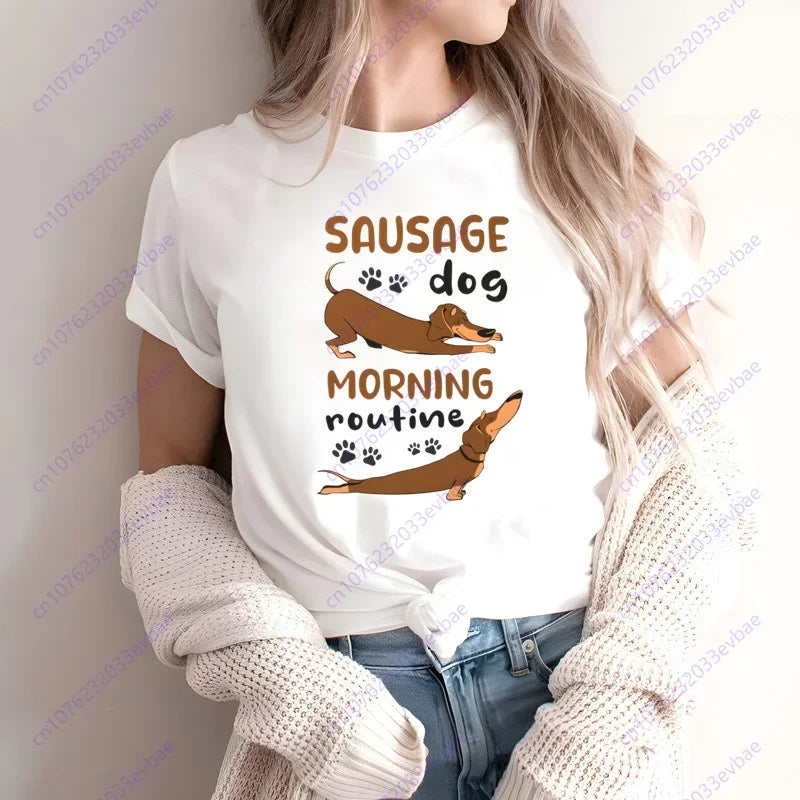 Dachshund Teckel Funny Cute Dog Animal T-Shirt Women Short Sleeve Summer Fashion Tshirt Casual Fashion Tee Shirt O-Neck Tops