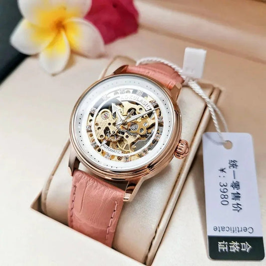 New Style Hollow - Out Diamond - Encrusted Automatic Mechanical Watch for Women, Fashionable and Simple, Luminous Waterproof Watch for Female Students, Trendy, Light Luxury Style, High - End Feel, Versatile Women's Watch for Daily - Buy That Thang