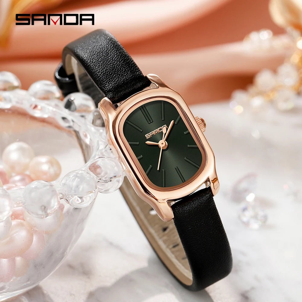 SANDA 1104 Case Womens Watches Maroon Leather Strap Waterproof Genuine Watch New Womens Quartz Watch Casual Fashion Rose Gold - Buy That Thang