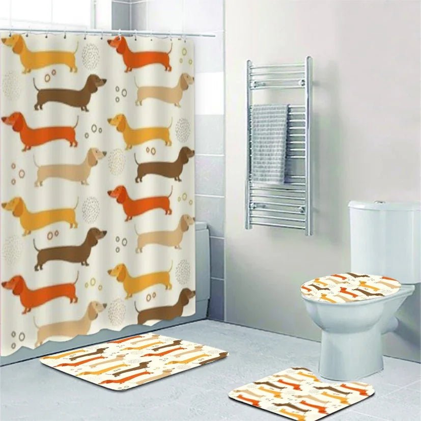 Funny Cute Dachshund Dog Bathroom Curtains Set Shower Curtain Set Cartoon Sausage Dog Bath Mat Rugs Butt Dog Animal Home Decor - Buy That Thang
