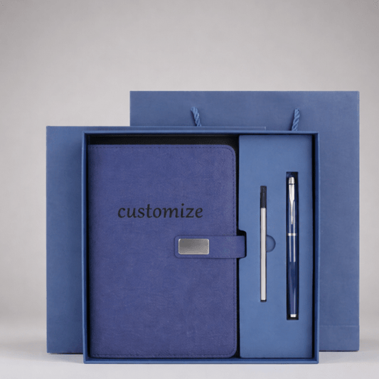 3 Piece Set Customizable A5 Notebook Gift Set | Premium PU Leather Cover + Metal Pen + Refills | Perfect Gift - Buy That Thang