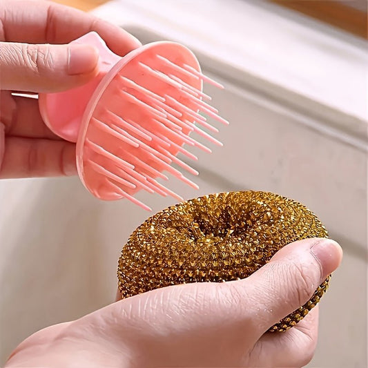 1pc Stainless Steel Cleaning Brush - Ergonomic Handle, Reusable Scrubbing Ball for Cookware, Kitchen, Bathroom, Floor and Outdoor Use, Durable Plastic and Metal Bristles, No Electricity Required, Multifunctional Scrubbing Bal - Buy That Thang