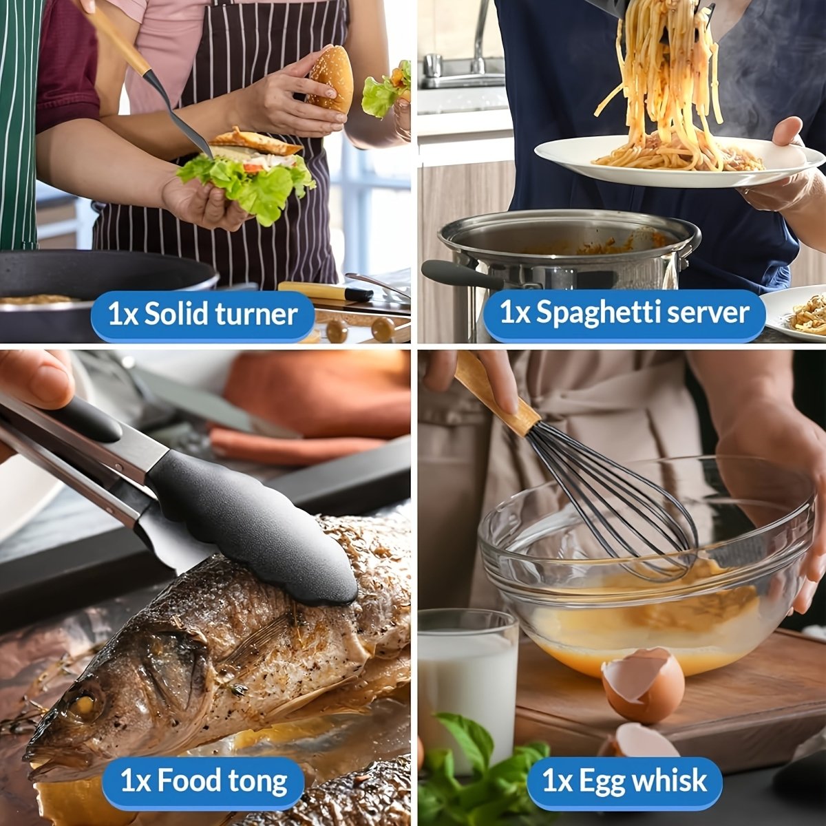 36pcs Nonstick Cookware Kitchen Utensil Set with Heat - Resistant Silicone & Non - Slip Wooden Handle - Heavy - Duty Food Grade Silicone Spatula, Tongs, Slotted Spoon, Ladle, Whisk, Turner, Pizza - like Opener for Pans, Grills, Fryi - Buy That Thang