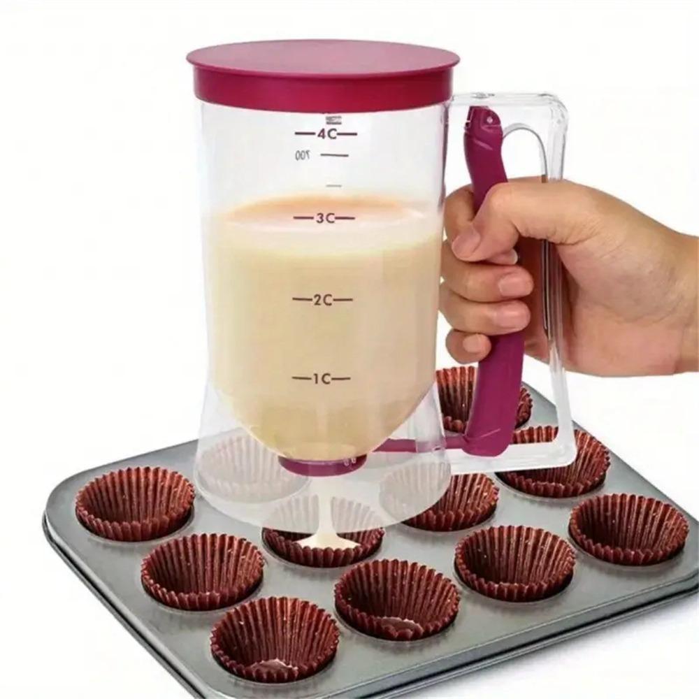 Batter Dispenser with Measuring Labels - Cake Pourer Handheld Dispenser for Cup Cakes, Essential Kitchen Tools - Make Perfect Pancakes, Cupcakes, Waffles, Muffin Mixes, Cakes and Crepes