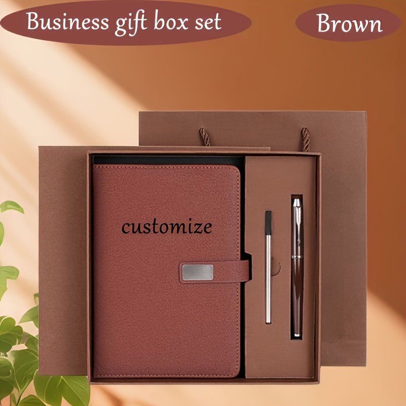 1set Customizable A5 Notebook Gift Set | Premium PU Leather Cover + Metal Pen + Refills | Perfect Gift - Buy That Thang