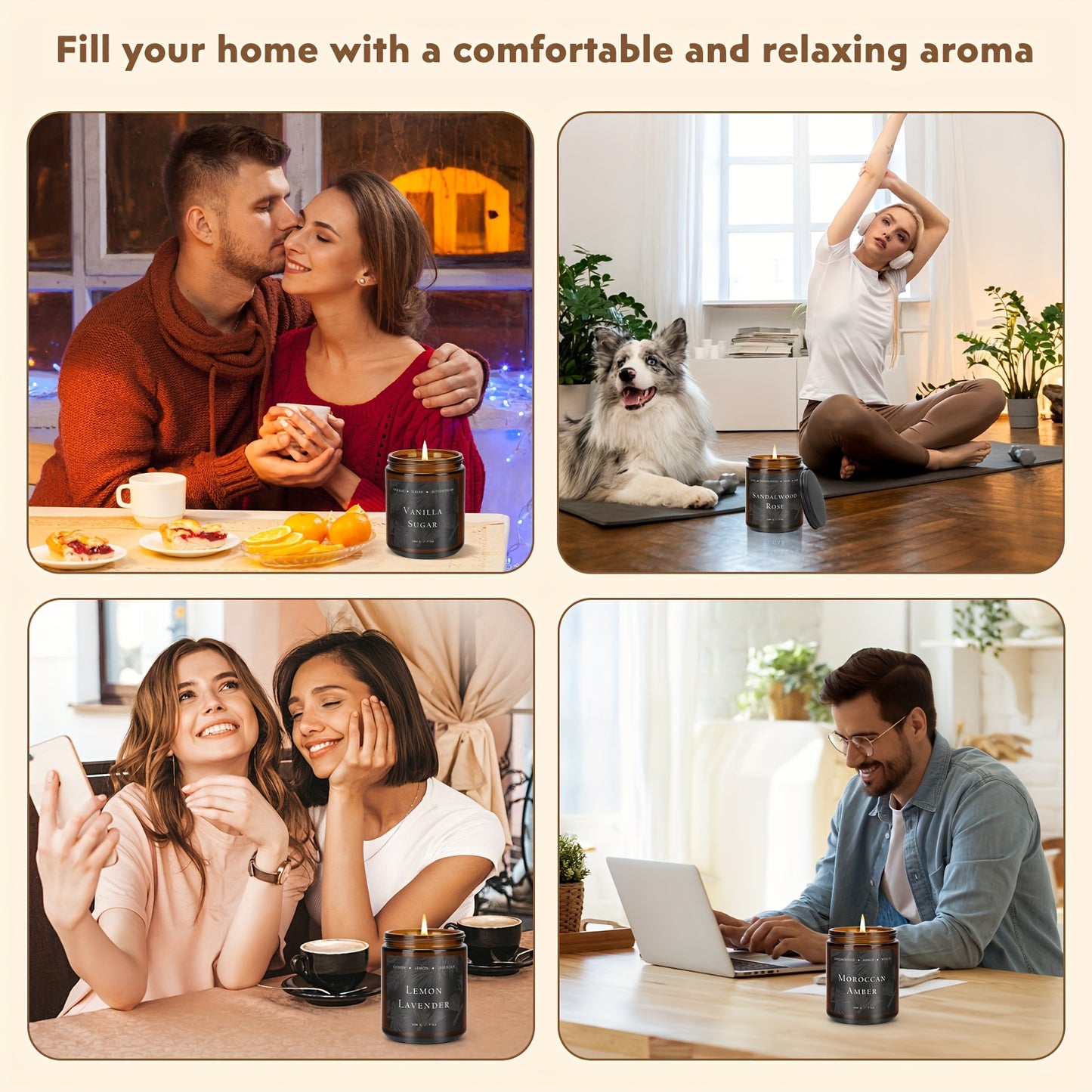 4pcs Scented Candles Home Scented Candles, 28oz Soy Wax Candle Gift Set for Women Men (Lemon Lavender/Vanilla Sugar/Sandalwood Rose/Moroccan Amber), Home Decor, Birthday, Valentine, Thanksgiving Christmas Decorations Christma