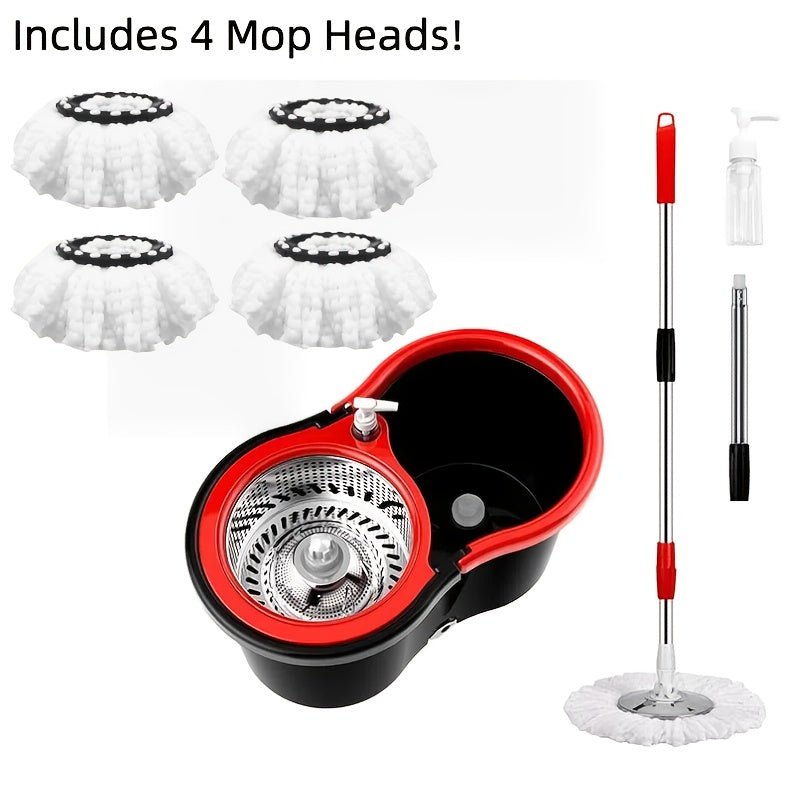 4 - in - 1 Spin Mop and Bucket Set with 4 Mop Heads, 360° Spin Mop Kit with 2 Microfiber Mop Heads, Spinning Mop Bucket System for Floor Cleaning - Ideal for Living Room, Bedroom, Bathroom, Kitchen, and Toilet, Mop Bucket System - Buy That Thang