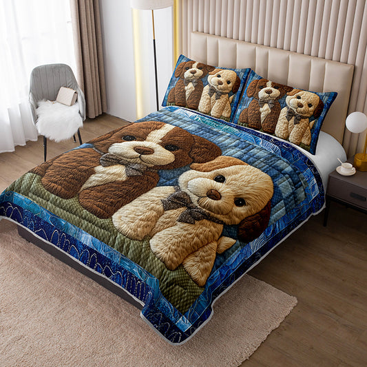 Puppy Dog Bedding Set Soft and Comfortable Lightweight Microfiber Quilted Comforter Bedspread for the Bedroom Perfect as a Gift Includes Two Pillowcases Vibrant Colors,  Playful Design, Decorative Quilt, Lightweight F