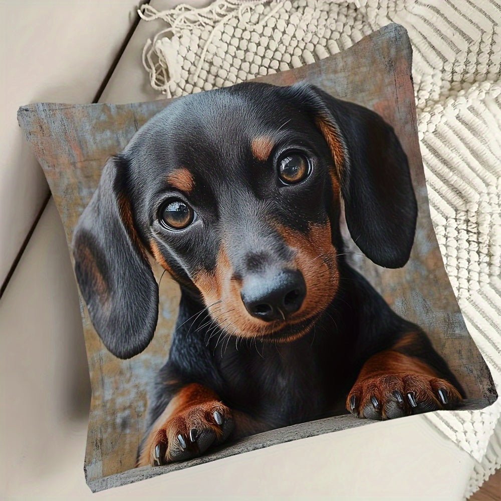 [1pc Dachshund Plush Pillow] Adorable Dachshund Plush Pillow 1pc - 18x18 Inch, Machine Washable, Zippered - Contemporary Style, Polyester, Perfect for Sofa & Bedroom Decor, Dachshund Decor - Buy That Thang