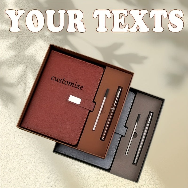1set Customizable A5 Notebook Gift Set | Premium PU Leather Cover + Metal Pen + Refills | Perfect Gift - Buy That Thang