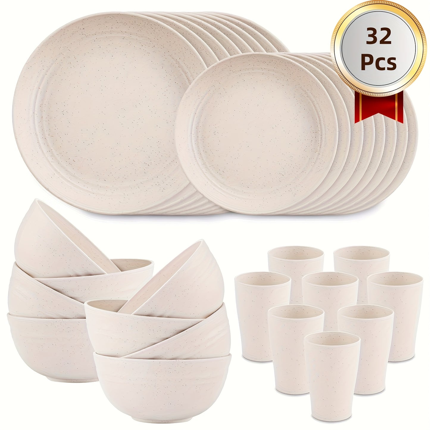 16/32pcs Kitchen Wheat Straw Large Size Dinnerware Set, For 4/8, Unbreakable Modern Dish Set Dinner Plate/Dessert Plate/Cereal Bowl/Cup, Dishwasher Safe, Lightweight Tableware, Camping And Everyday Use, Gifts For Men/Women/Ch