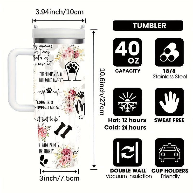 40oz Insulated Dog Mom Stainless Steel Water Bottle with Lid & Straw - "Love is a Dog" Design, 304 Stainless Steel, Perfect for Summer & Winter Outdoor Travel, Insulated Water Bottle - Buy That Thang