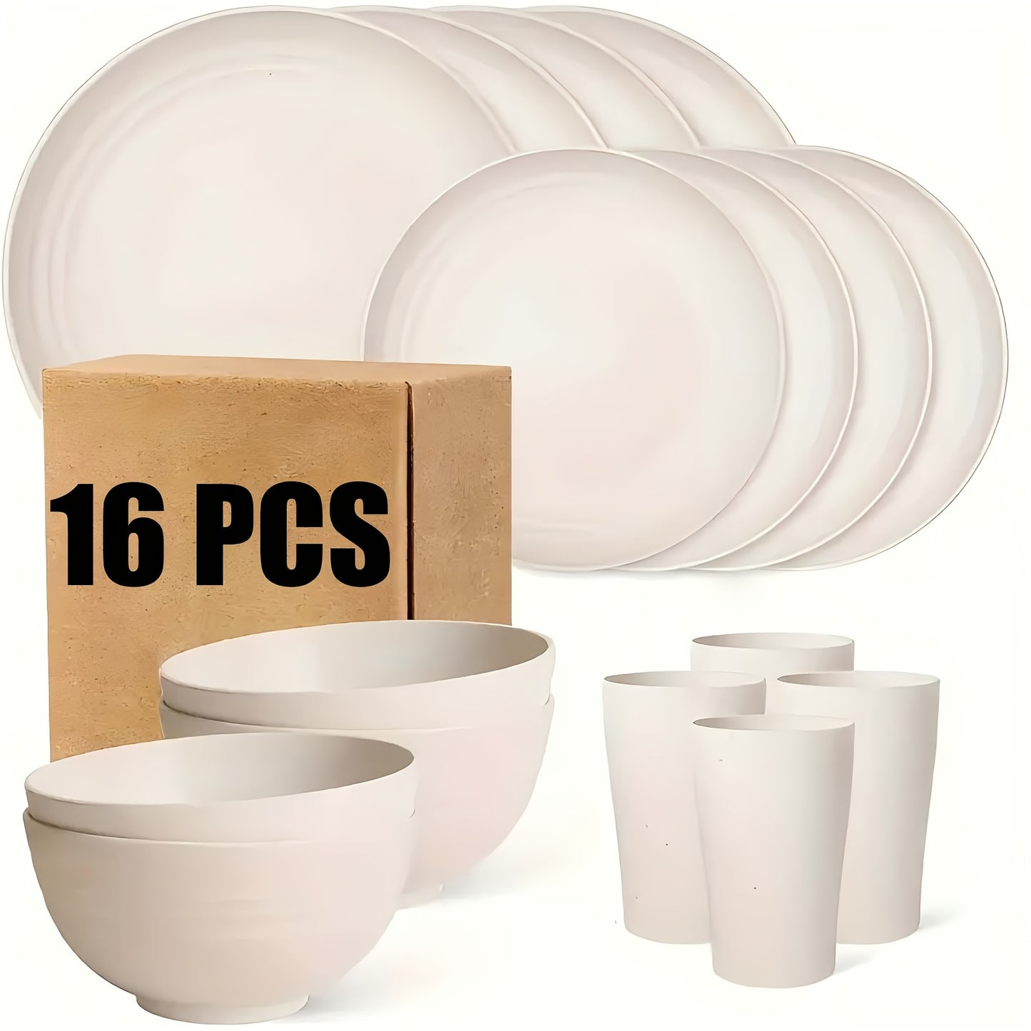 16/32pcs Kitchen Wheat Straw Large Size Dinnerware Set, For 4/8, Unbreakable Modern Dish Set Dinner Plate/Dessert Plate/Cereal Bowl/Cup, Dishwasher Safe, Lightweight Tableware, Camping And Everyday Use, Gifts For Men/Women/Ch