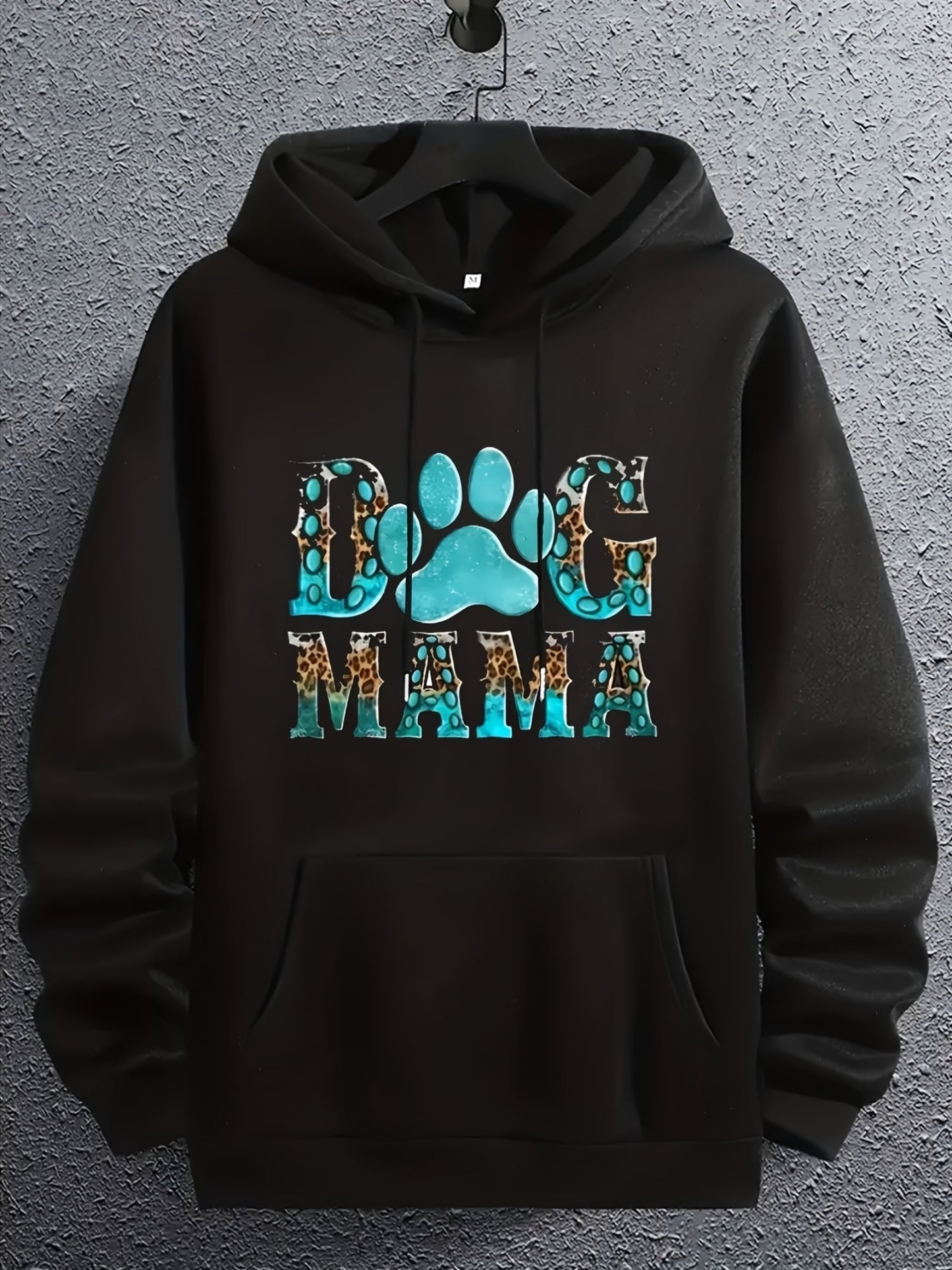 Fashionable Dog Mother Print Warm Pullover Hoodie, 250g, Casual Black Sweatshirt with Kangaroo Pocket, Long Sleeve Hoodie for Fall and Winter, Men'S Birthday Gifts, Unisex 2025 Couple Sweater Hoodie