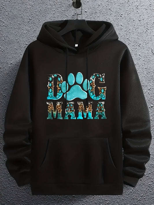 Fashionable Dog Mother Print Warm Pullover Hoodie, 250g, Casual Black Sweatshirt with Kangaroo Pocket, Long Sleeve Hoodie for Fall and Winter, Men'S Birthday Gifts, Unisex 2025 Couple Sweater Hoodie