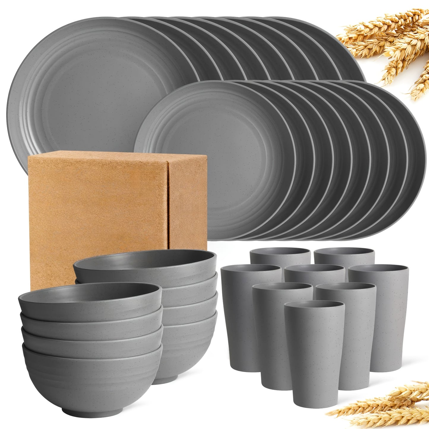 [Unbreakable Dinnerware Set] 32/17/16pcs Wheat Straw Dinnerware Set | Service For 8/4, Large Size Modern Dish Set-Plate/Dessert Plate/Bowl/Cup, Lightweight Tableware, Perfect For Camping, Gifts For Christmas/Halloween, Local