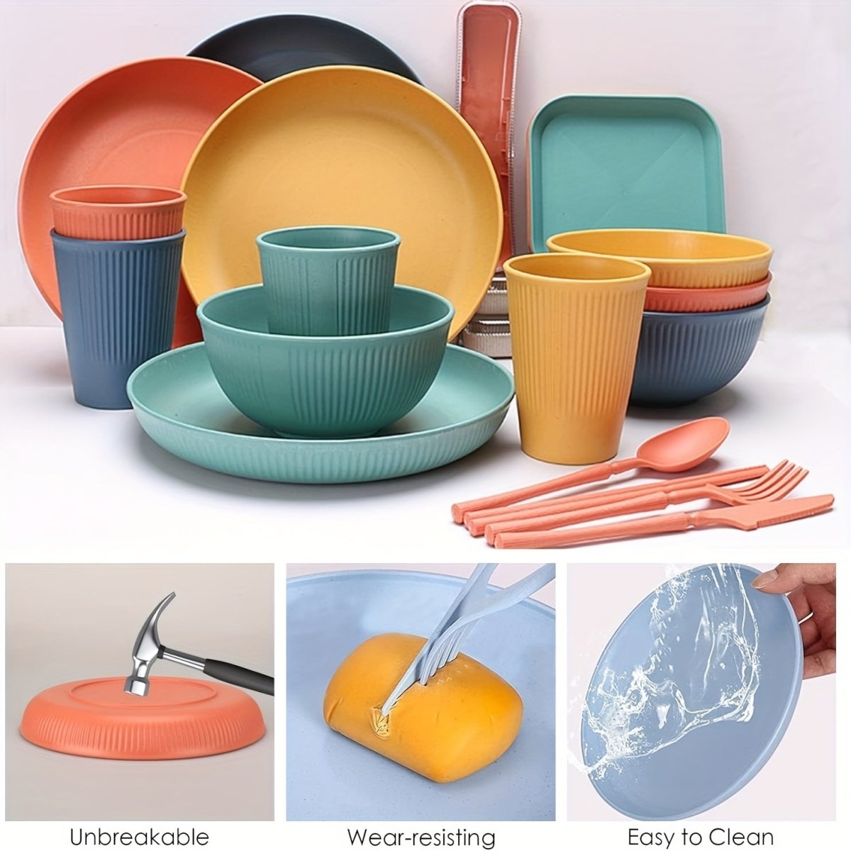 48pcs Dinnerware Sets, Unbreakable Plates And Bowls Sets, Reusable Dinnerware Sets for 4 People, Travel Camping Picnic Home Party Cutlery Set, Dishwasher Microwave Safe Dishes, Perfect for Thanksgiving - Buy That Thang