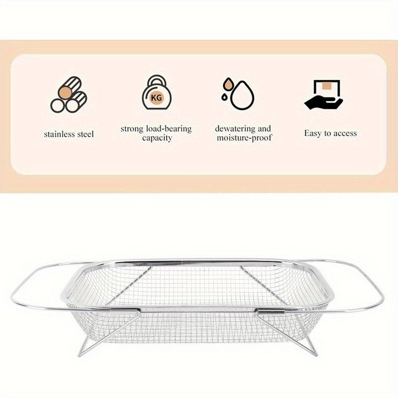 [Expandable Water Filter Basket] Stainless Steel Expandable Water Filter Basket - Large Adjustable & Foldable Design, Portable Telescopic Rack for Fruits Vegetables, Food - Safe Heavy - Duty Kitchen Essential (13.39x9.45 Inches), - Buy That Thang