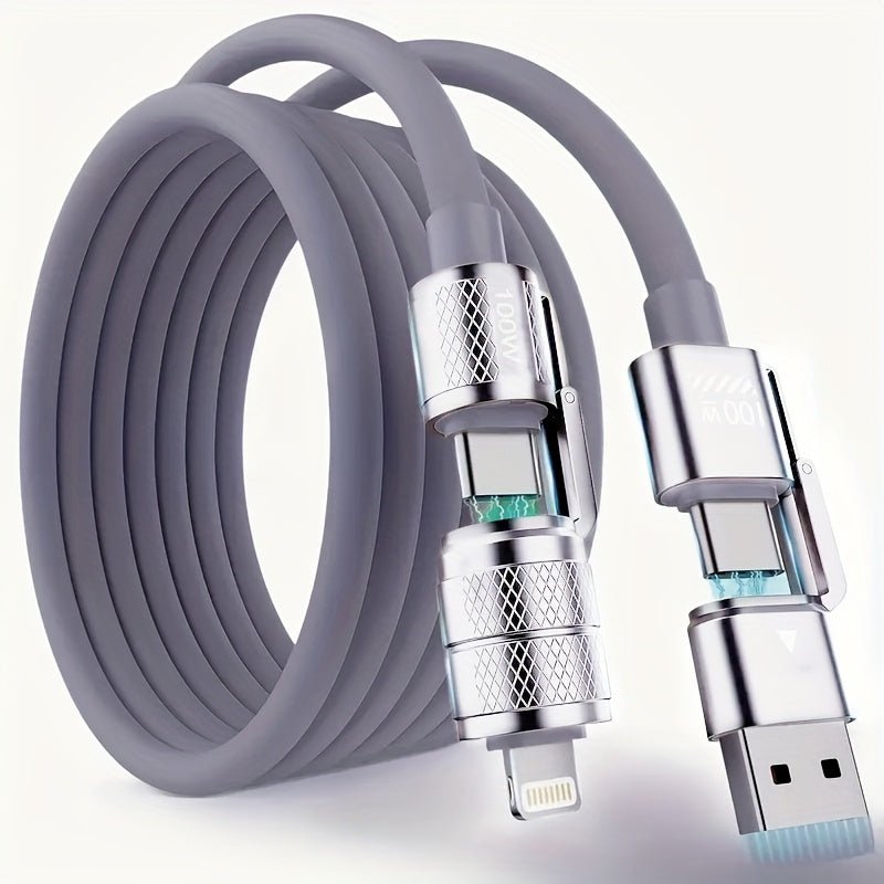 USB C to USB C, 100W 4in 1 Charging Cable, Chubby Type C/A to C/Lightning Cable for iPhone 16 15 14 13 12 11 8 7 Series/MacBook/iPad/Samsung/HUAWEI/Xiaomi, Multi Chargers for All Devices - Buy That Thang