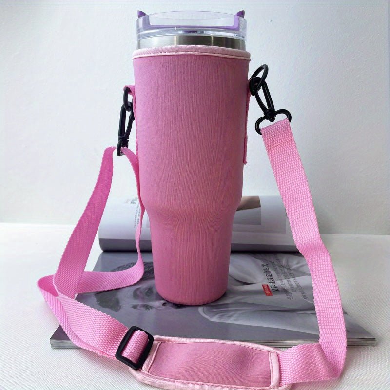 40oz Pink Insulated Travel Mug Holder with Adjustable Strap – Snug - Fit Design for Secure Carrying, Ideal for Gym, School, Dorm, and Camping, Mug Not Included, Gym Drinkware | Stylish Cup Holder | Secure Carry Strap - Buy That Thang