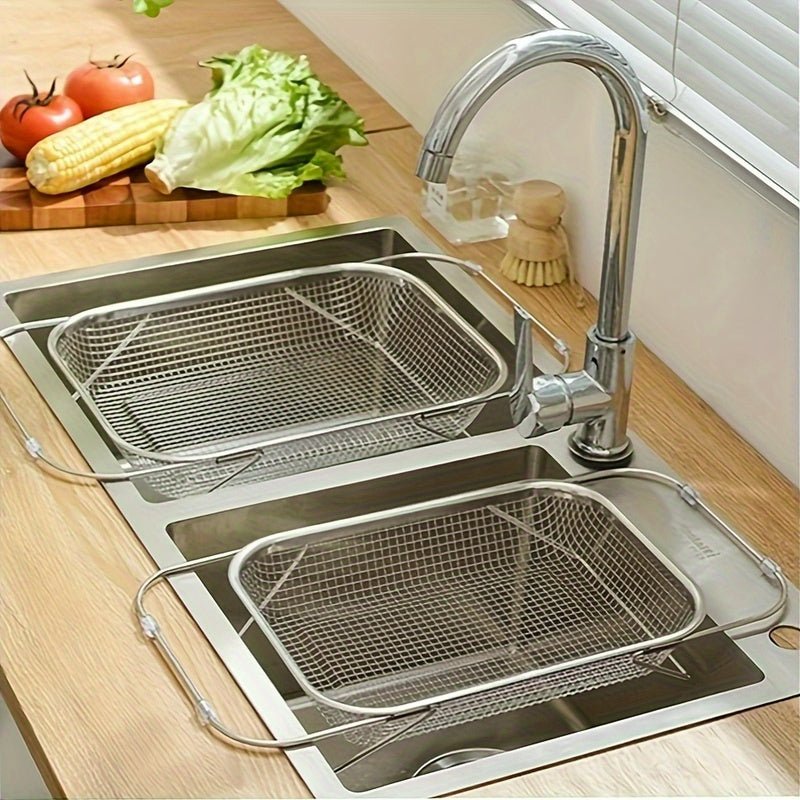[Expandable Water Filter Basket] Stainless Steel Expandable Water Filter Basket - Large Adjustable & Foldable Design, Portable Telescopic Rack for Fruits Vegetables, Food - Safe Heavy - Duty Kitchen Essential (13.39x9.45 Inches), - Buy That Thang