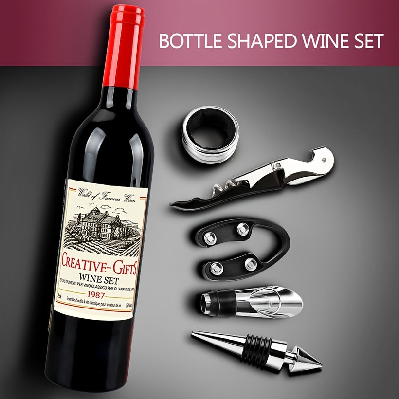 [Wine Opener Set] 5pcs Red Wine Bottle Opener Set | Bottle Opener+Preserving Stopper+Paper Cutter+Pourer+Drip Stopper - Color Box Packaging for Christmas New Year Wedding Gifts