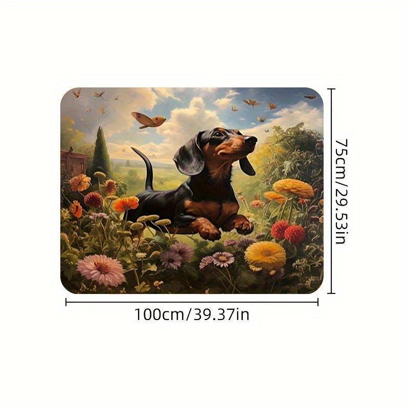 [Vibrant Dachshund Car Mat] 1pc Vibrant Garden Scene Large Dachshund Car Trunk Mat | Durable, Easy to Clean, Fit for All Vehicles, Playful Design with Flowers & Butterflies, Washable Material - Buy That Thang