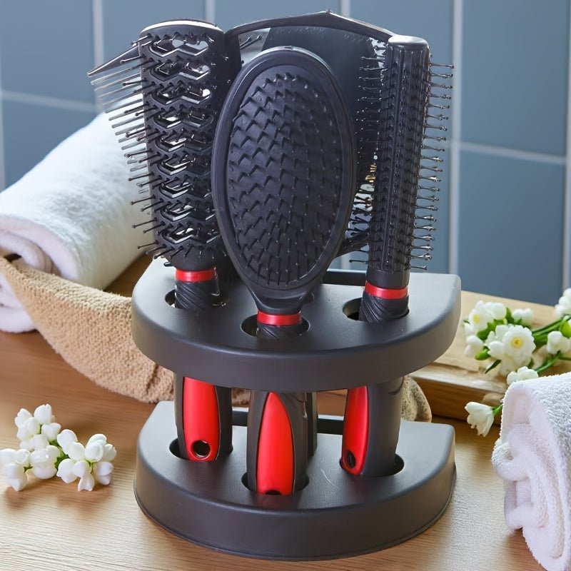 5pcs/Set Hairdressing Brush Holder Set, Hair Styling Brush With Mirror, Hairdressing Comb For All Hair Types - Buy That Thang