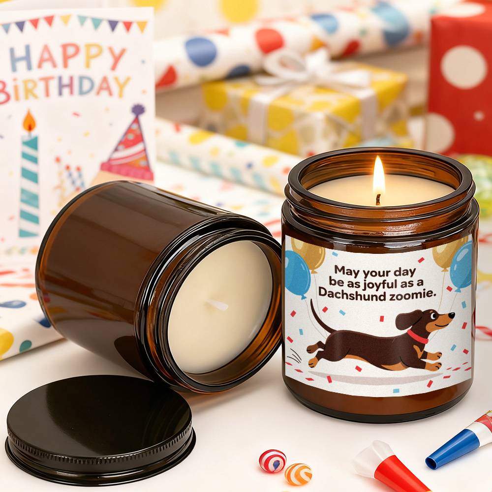 Dachshund Scented Candle - Lavender with Dachshund Dog in Glass Jar, Long - Burning Wax for 12+ Hours, Funny Pet Lover Gift for Dachshund Owners (Christmas, Valentine's Day) - Home & Bathroom Decor Suitable for Dachshund Parent - Buy That Thang