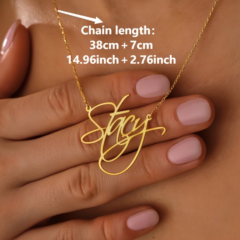 Personalized Name Necklace - Custom Cursive Style Golden Metal Pendant, Elegant Bohemian Style Jewelry Gift for Mom, Anniversaries - Wearable for Daily And Vacation Use - Buy That Thang
