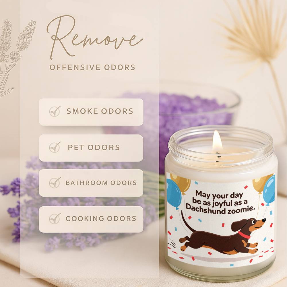 Dachshund Scented Candle - Lavender with Dachshund Dog in Glass Jar, Long - Burning Wax for 12+ Hours, Funny Pet Lover Gift for Dachshund Owners (Christmas, Valentine's Day) - Home & Bathroom Decor Suitable for Dachshund Parent - Buy That Thang