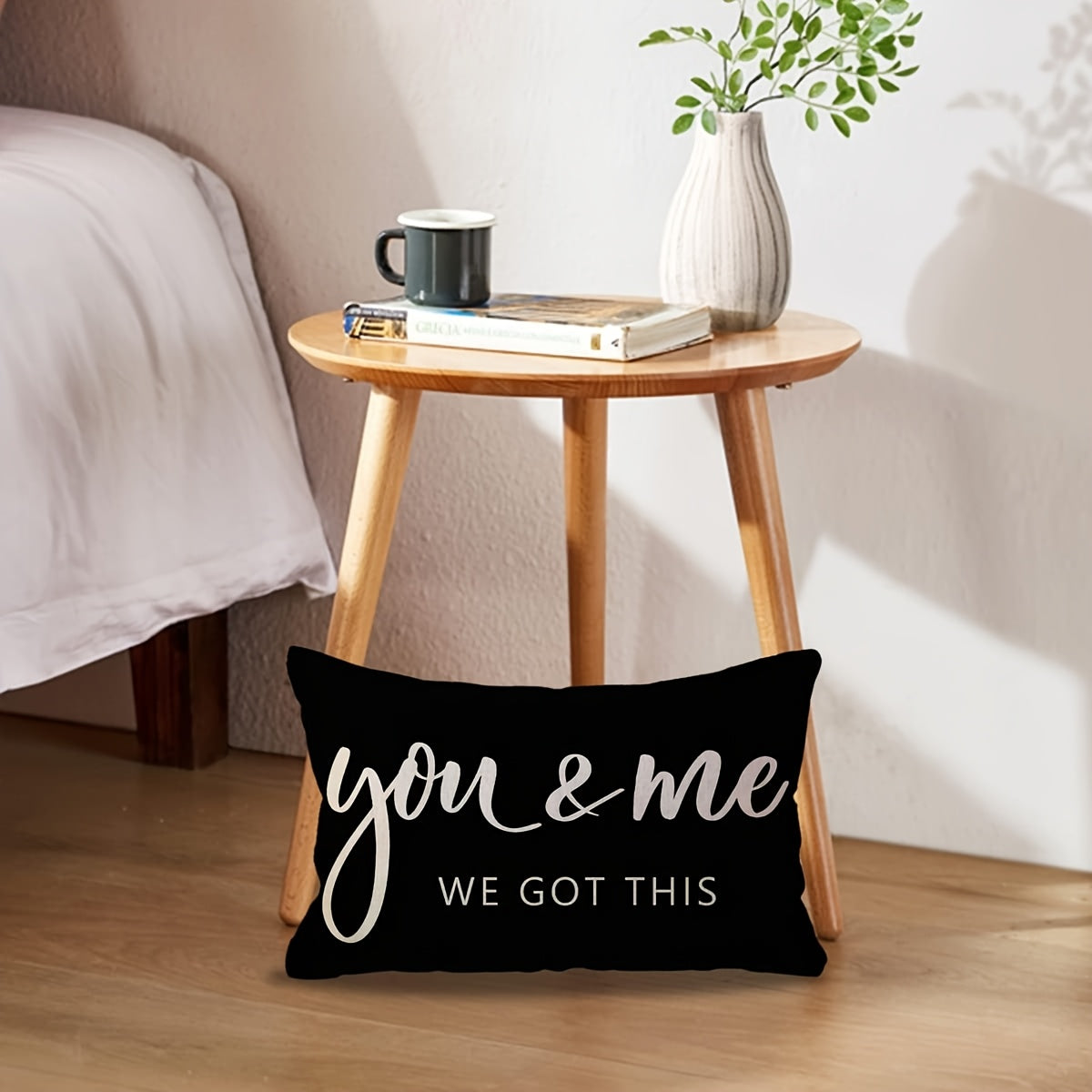 1pc "You & Me We Got This" Lumbar Throw Pillow Cover - Contemporary Farmhouse Decorative Pillow Case 12x20 Inch, Black & White Inspirational Quote, Zipper Closure, Machine Washable for Sofa Bed Couch, Cozy Home Accent, Throw