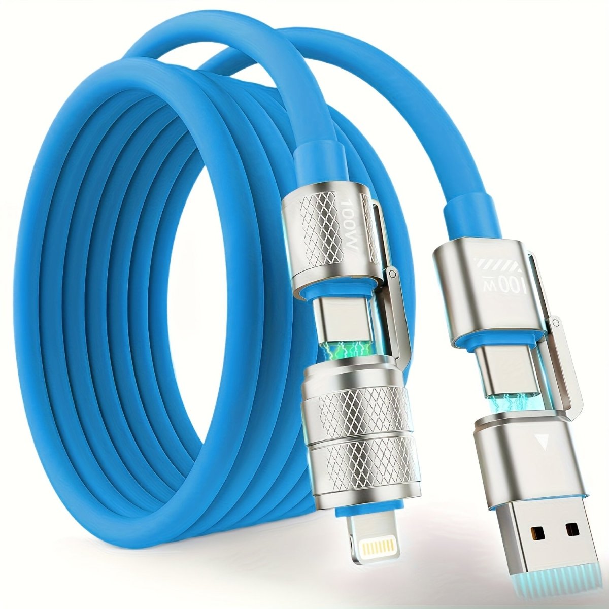 USB C to USB C, 100W 4in 1 Charging Cable, Chubby Type C/A to C/Lightning Cable for iPhone 16 15 14 13 12 11 8 7 Series/MacBook/iPad/Samsung/HUAWEI/Xiaomi, Multi Chargers for All Devices - Buy That Thang