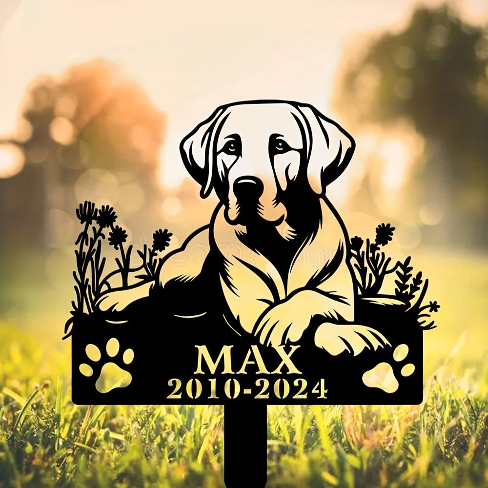 1pc Customizable Pet Memorial Garden Stake, Metal Dog Tribute Sign for Outdoor Funeral, Durable Iron Art Grave Marker, Uncharged, with Personalized Name & Year, for Golden Retriever, Labrador, Shepherd, Poodle, Dachshund, Bea - Buy That Thang
