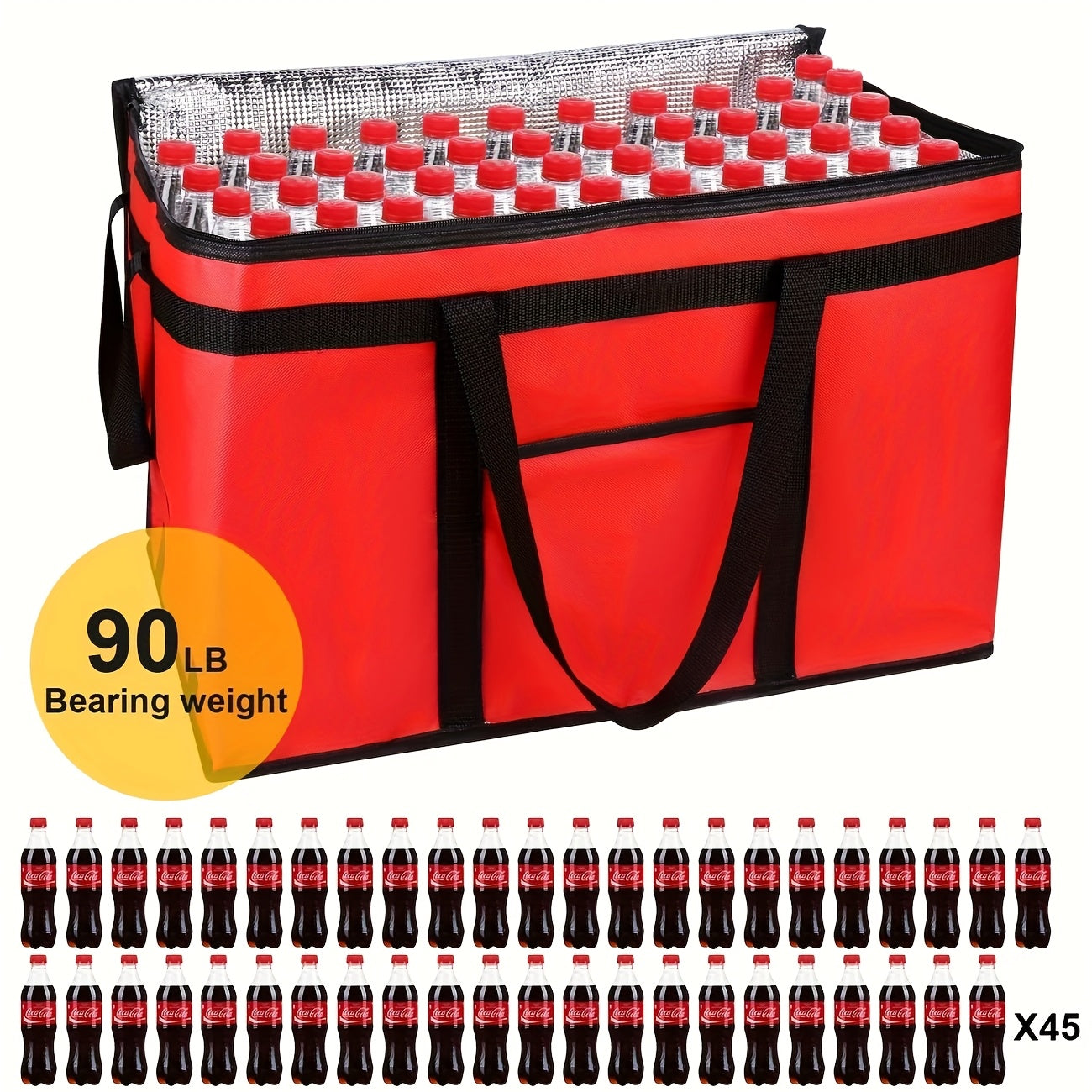1 Pcs XXXL Oversized Red Insulated Delivery Bag - Cold-Resistant, Heat-Resistant, Foldable, And Durable With 2mm Grid-Pattern Pearl Cotton And Non-Woven Fabric, Warmer Than Aluminum Foil - Reusable Shopping And Food Storage B