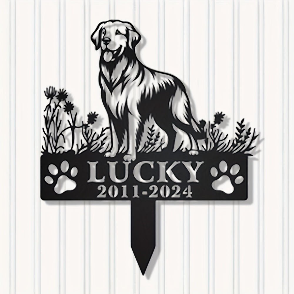 1pc Customizable Pet Memorial Garden Stake, Metal Dog Tribute Sign for Outdoor Funeral, Durable Iron Art Grave Marker, Uncharged, with Personalized Name & Year, for Golden Retriever, Labrador, Shepherd, Poodle, Dachshund, Bea - Buy That Thang