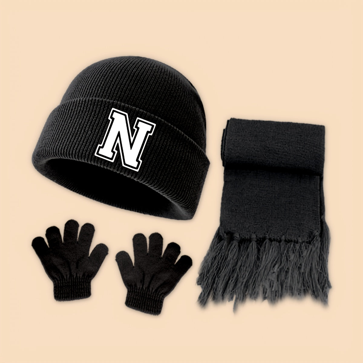 [Birthday/Christmas Gift] 3pcs Baby Alphabet Knit Hat, Scarf & Gloves Set - 26 Letters (A-Z) Warm Winter Outfit, Soft Knit Winter Wear for Boys & Girls, Birthday/Christmas Gift, Outdoor & School Cold-weather Essentials, Outdo