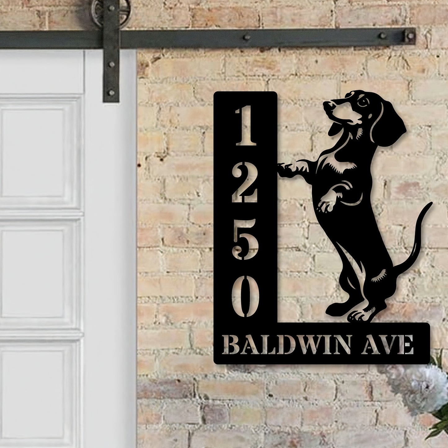[Personalized Metal Sign] Cute Metal Dachshund Door Number Sign | Personalized Pet Address Plaque, Outdoor Animal Address Marker Decoration