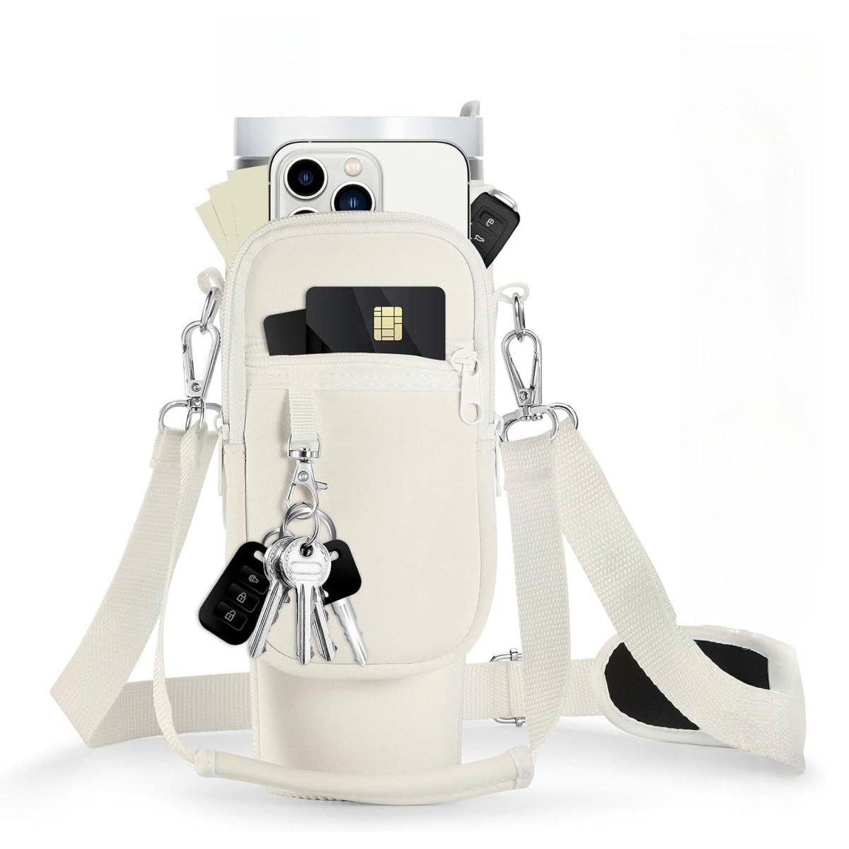 40oz Pink Insulated Travel Mug Holder with Adjustable Strap – Snug - Fit Design for Secure Carrying, Ideal for Gym, School, Dorm, and Camping, Mug Not Included, Gym Drinkware | Stylish Cup Holder | Secure Carry Strap - Buy That Thang