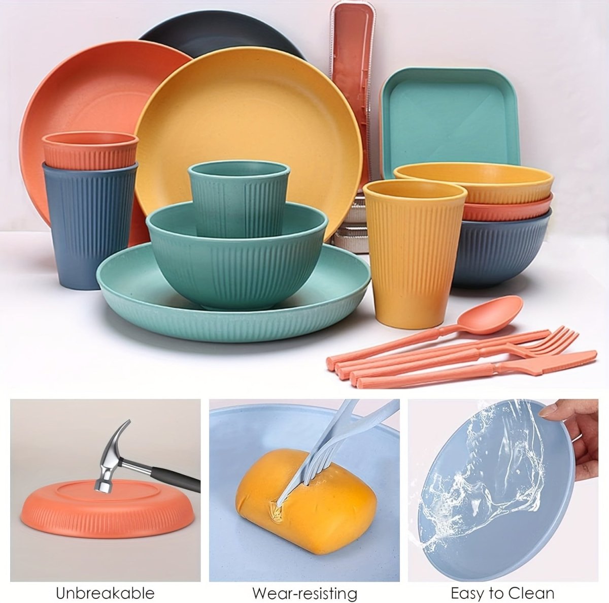 48pcs Dinnerware Sets, Unbreakable Plates And Bowls Sets, Reusable Dinnerware Sets for 4 People, Travel Camping Picnic Home Party Cutlery Set, Dishwasher Microwave Safe Dishes, Perfect for Thanksgiving - Buy That Thang