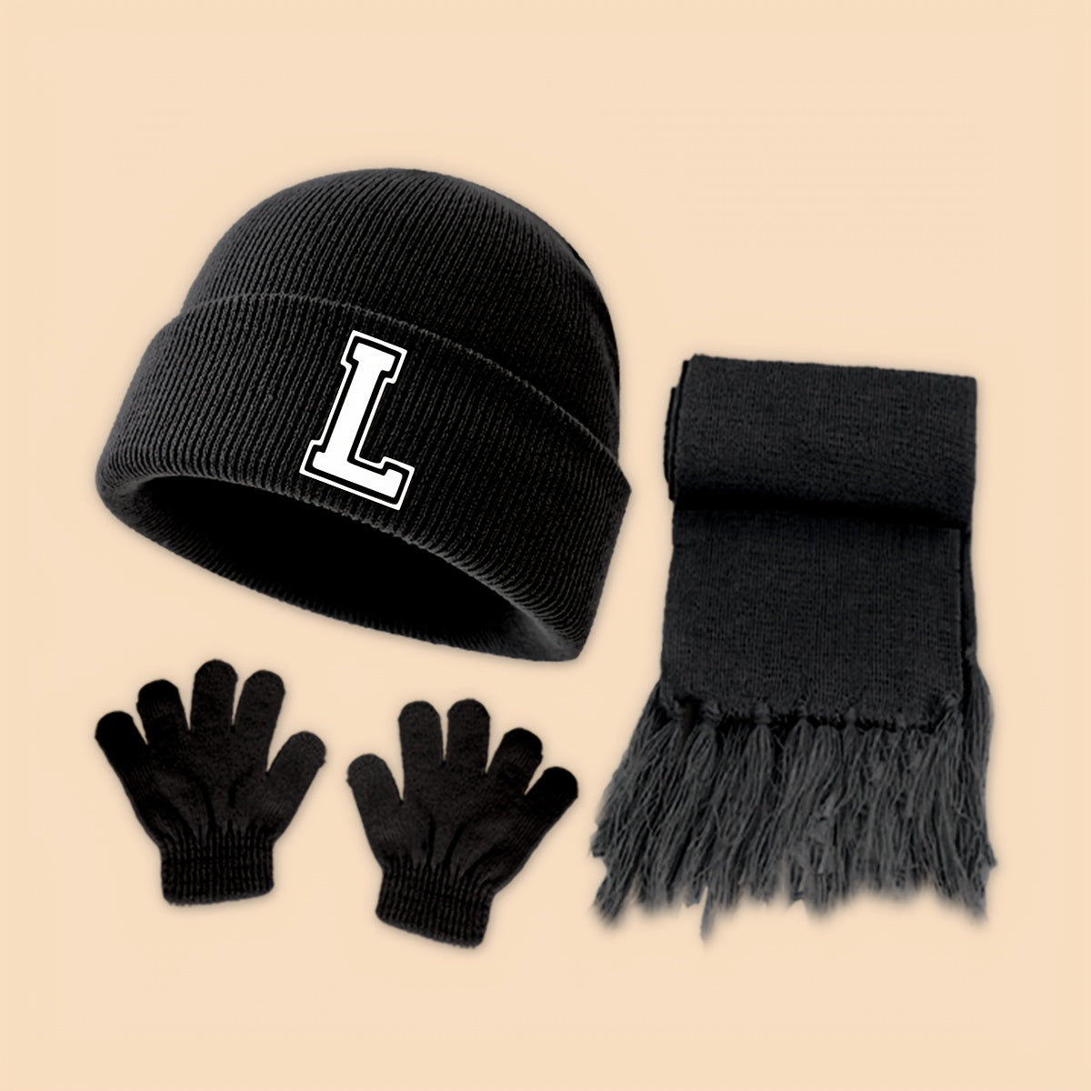 [Birthday/Christmas Gift] 3pcs Baby Alphabet Knit Hat, Scarf & Gloves Set - 26 Letters (A-Z) Warm Winter Outfit, Soft Knit Winter Wear for Boys & Girls, Birthday/Christmas Gift, Outdoor & School Cold-weather Essentials, Outdo